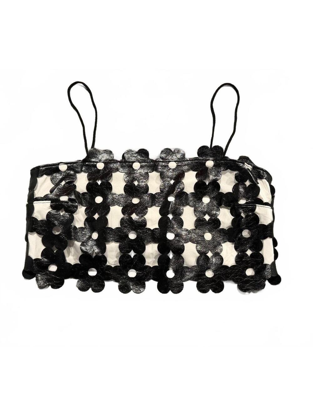 Social Tourist black and white floral mesh mini shirt